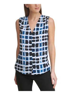 

DKNY Женский темно-синий плиссированный полупрозрачный топ без рукавов с V-образным вырезом без подкладки, размер, Navy