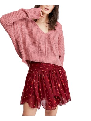 

Женский розовый топ с длинным рукавом и V-образным вырезом FREE PEOPLE