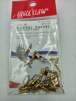 Eagle Claw Barrel Swivel w/ Safety Snap Brass Size 12 Qty 12
