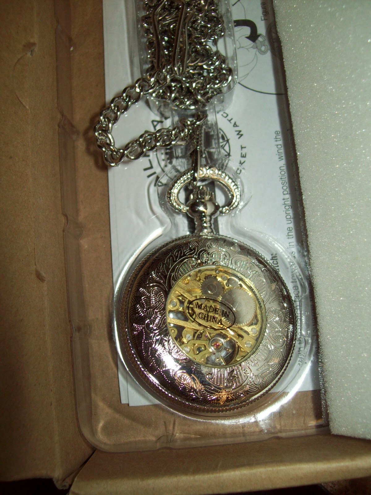 Kansas City Railroad Silver Tone Skeleton Pocket Watch on 28