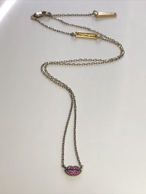 Marc Jacobs Gold tone Ruby Crystal Lips Statement Necklace 16''+1''