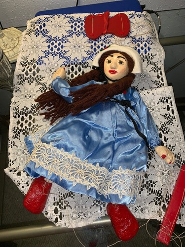 Vintage Marionette Paper Mache Head/Hands/Feet W/cloth Body String Puppet Toy