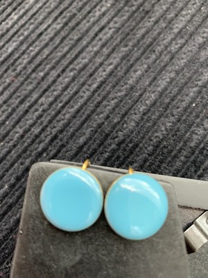 Vintage Round Blue Clip-on Earrings in Gold Setting by Kim