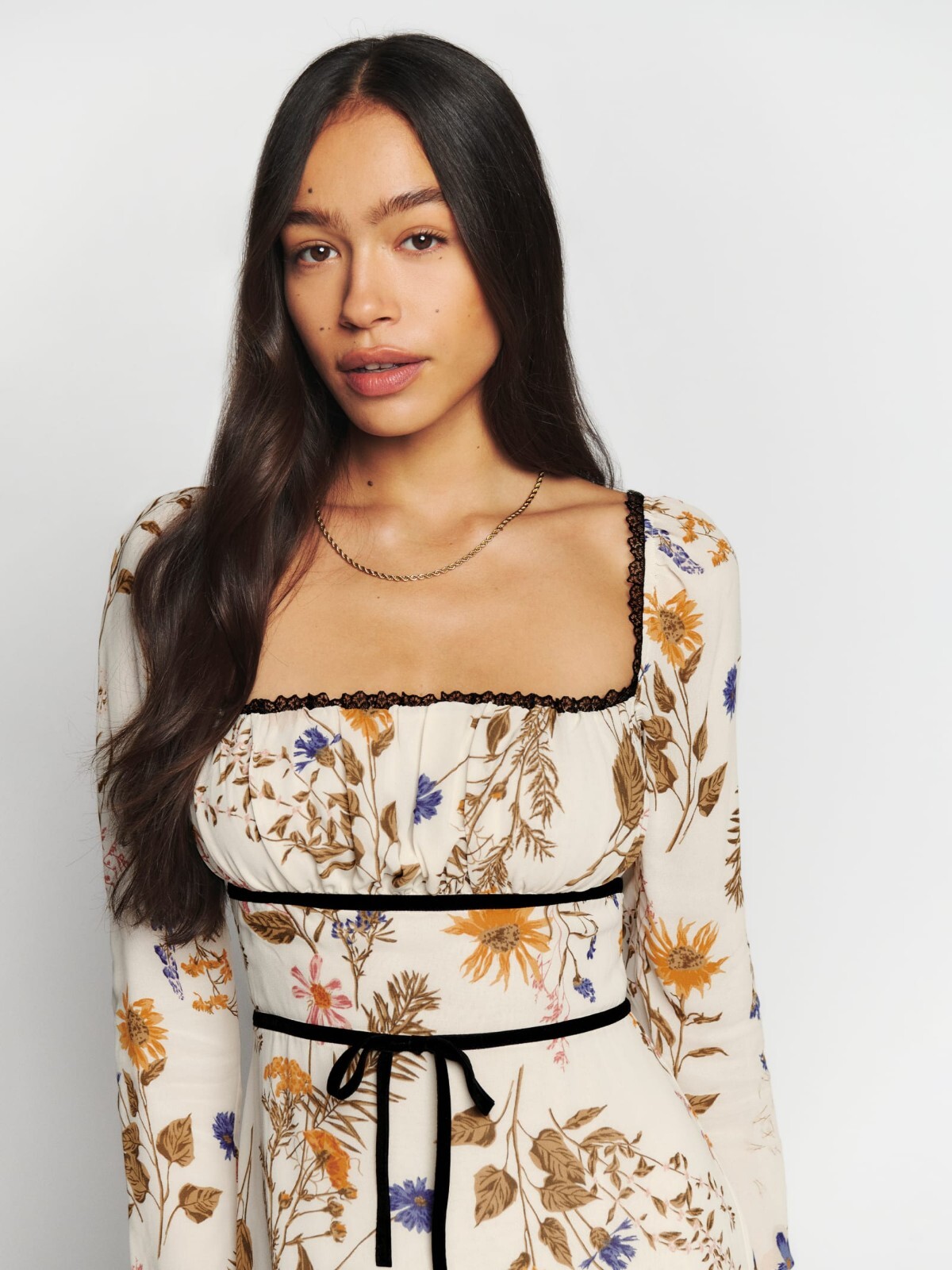 Pre-owned Reformation Pennie Floral Long Sleeve Midi Dress, Size 2, Frolic