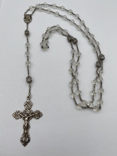 Beautiful Vintage AP Sterling Rosary With Faceted Crystal
