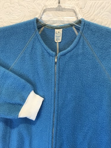 Vintage One Piece Pajamas BLUE Lightweight Fleece Adult Sz M GAYMODE 60/70s