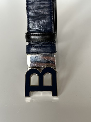 Pre-owned Bally $450  Men's Double Sided B Buckle Blue Belt 44/110 It 6221470