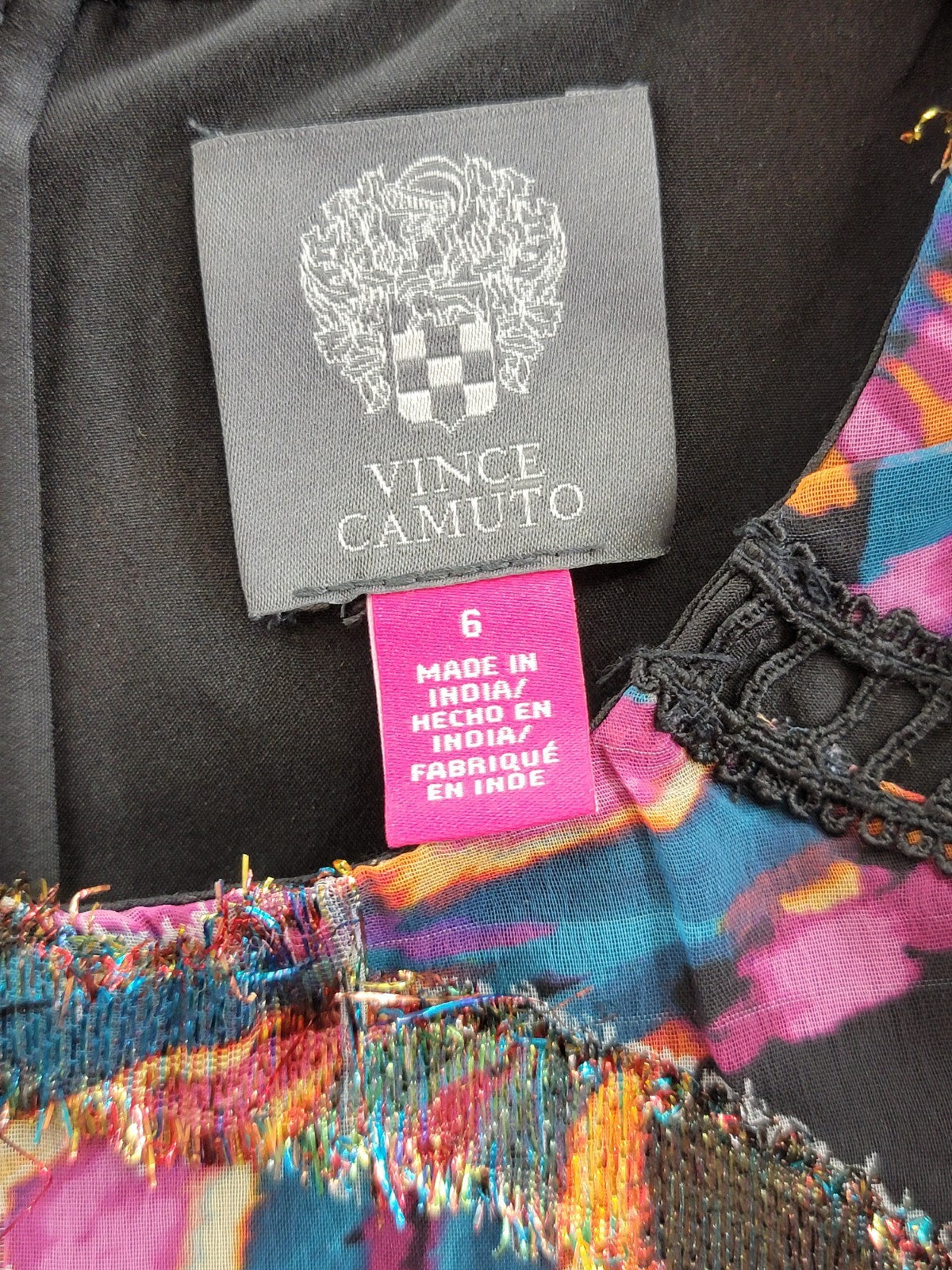 Vince Camuto Metallic Chiffon Fit & Flare Dress Women's 6 Multi Quarter Sleeve - Picture 12 of 18