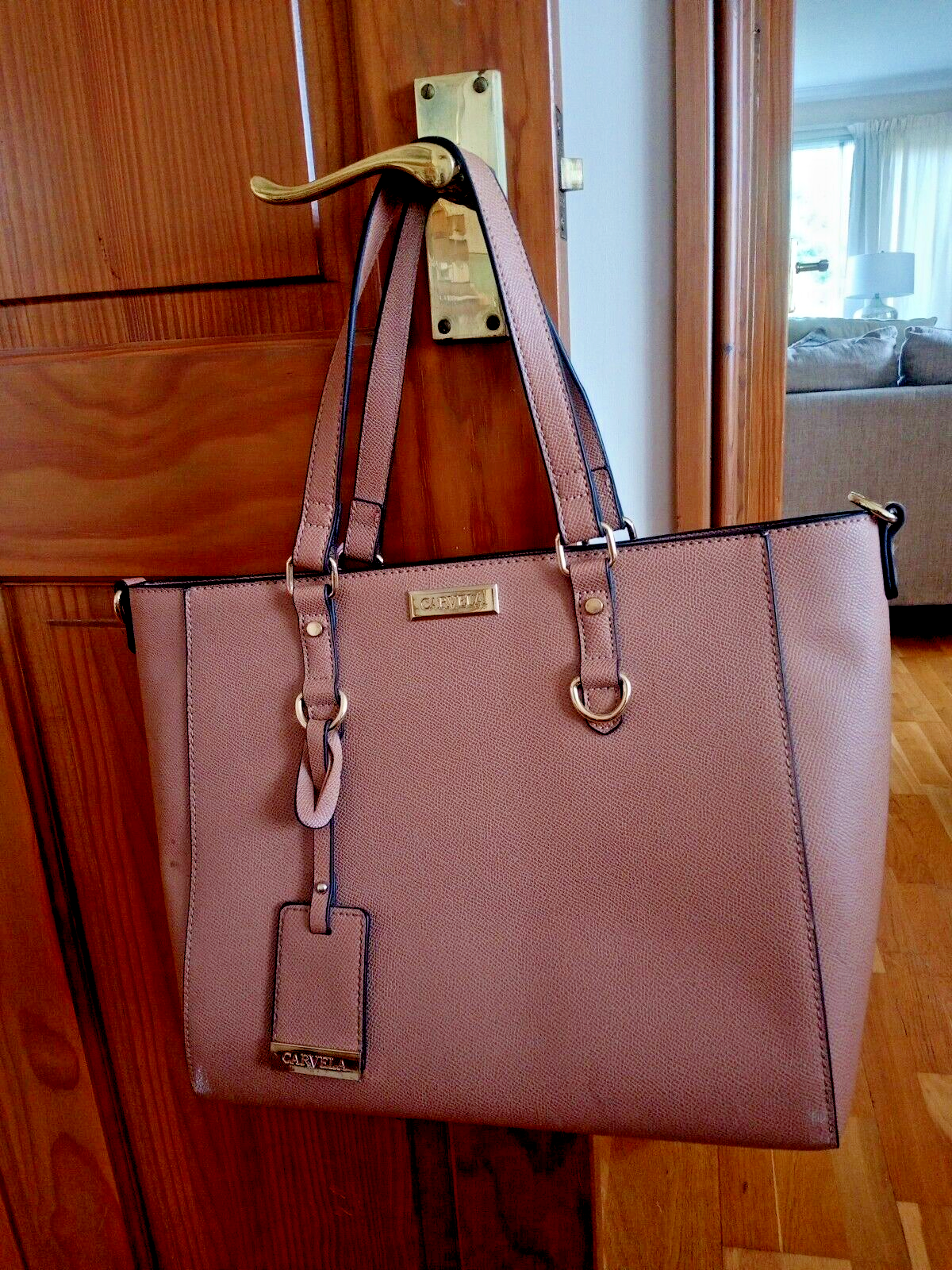 Kurt Geiger Carvela Tan Structured Tote Hand Bag with Shoulder Strap Dust Bag eBay