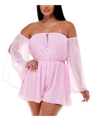

Женский розовый комбинезон без бретелек для вечеринок BEBE с завязками спереди и разрезом на рукавах