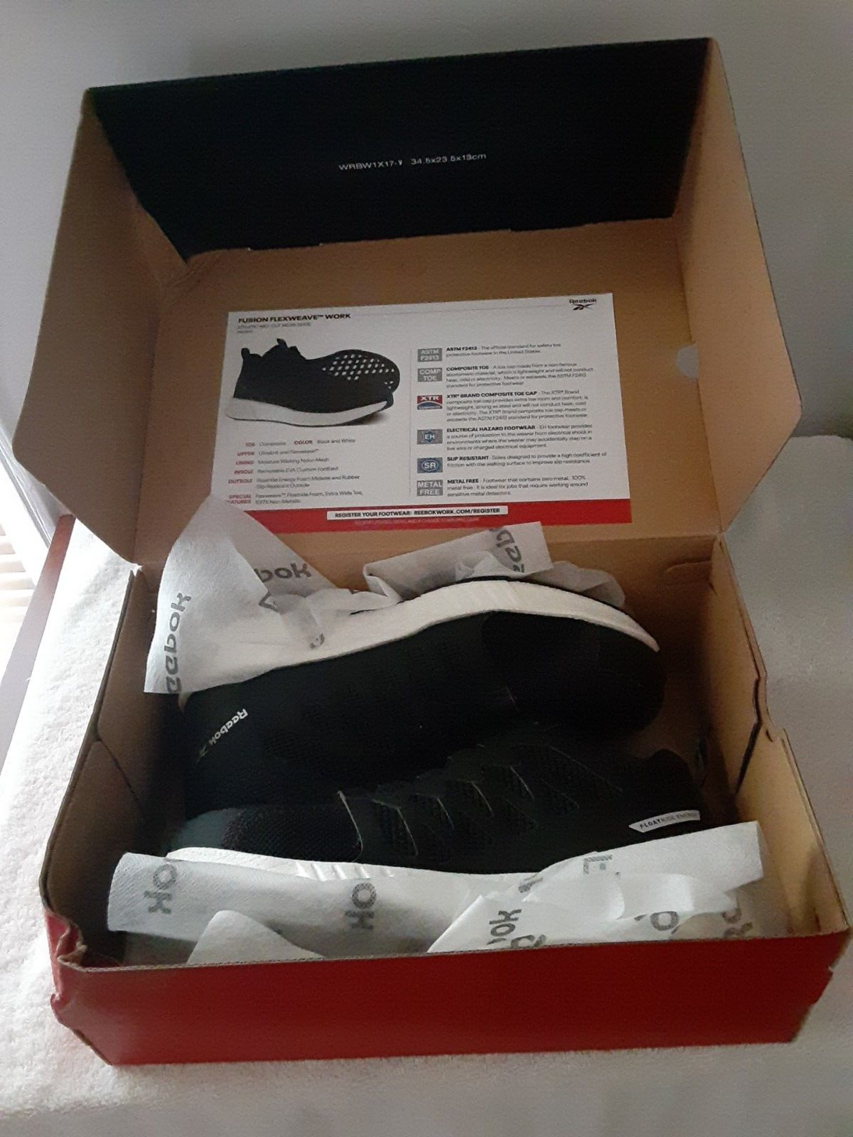 BRAND NEW IN BOX  Reebok Mens Black Fusion Flexweave Work  SAFETY SHOE SIZE 9W