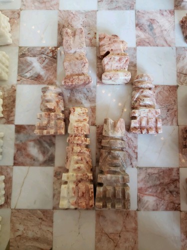 Rose and White colored Marble Chess Set from Mexico