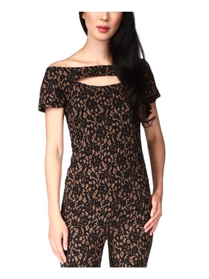 MICHAEL MICHAEL KORS Женский коричневый кружевной топ с короткими рукавами и открытыми плечами XXS