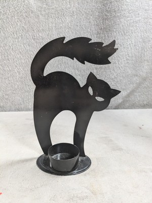 Metal Shadow Caster Black Cat Tea Light Holder Halloween Decor 6.5'' Tall