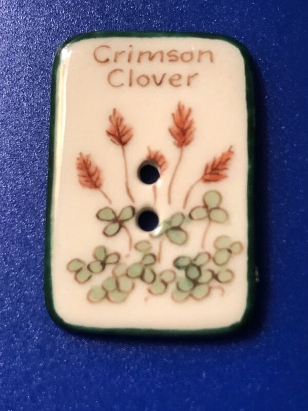 VERBAL LARGE HP  REALISTIC CERAMIC CRIMSON  CLOVER SEED PACKET  BUTTON~IDABELLE