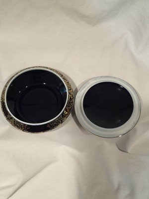 Limoges Castel France 22K Gold  5“ Cobalt Blue with Flowers Jewelry Trinket Box