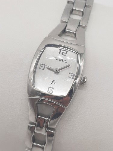 Ladies Fossil F2 Rectangular Silver Tone Water Resistant 30