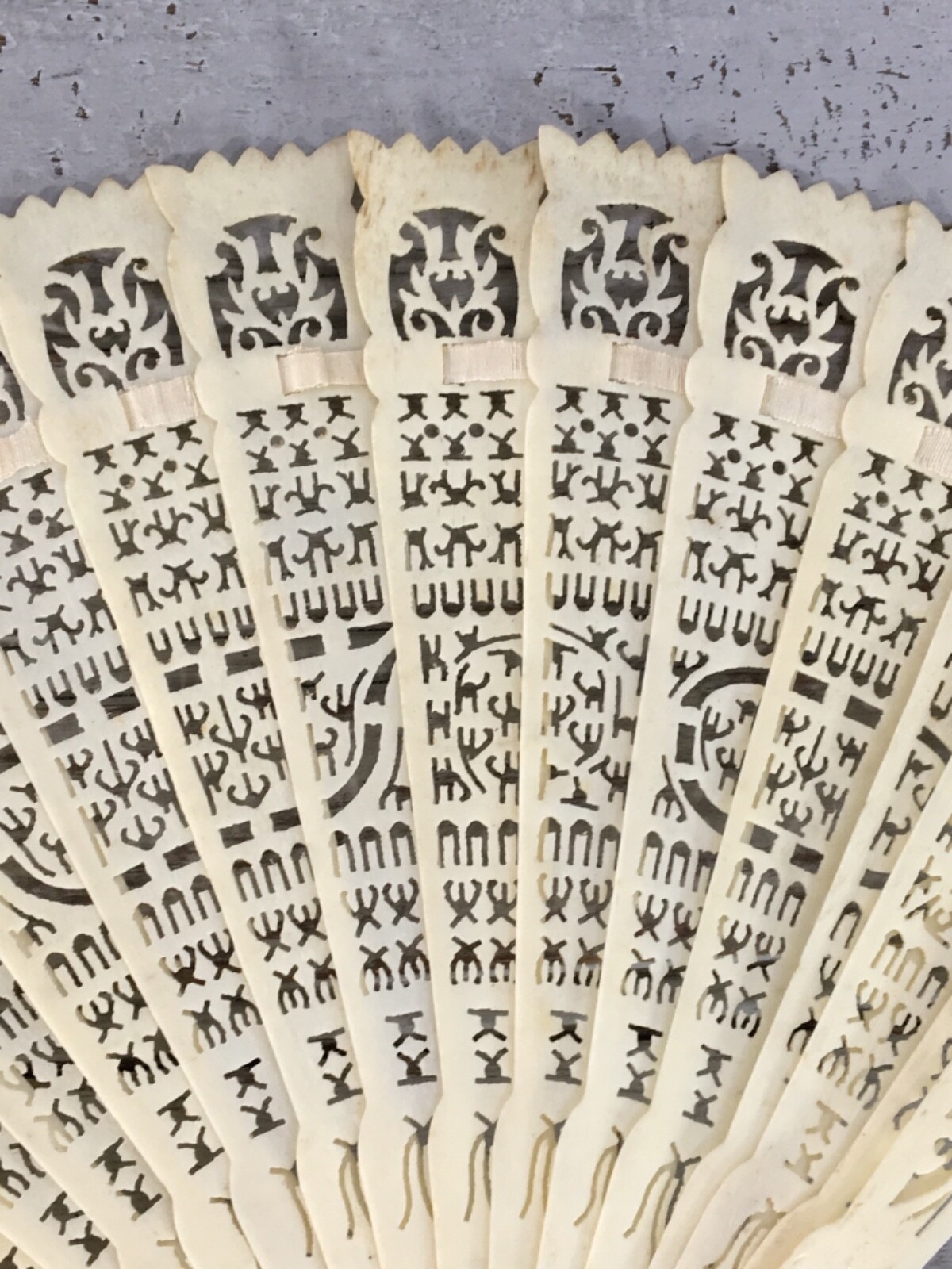 Antique Carved Chinese Bone Fan Bovine