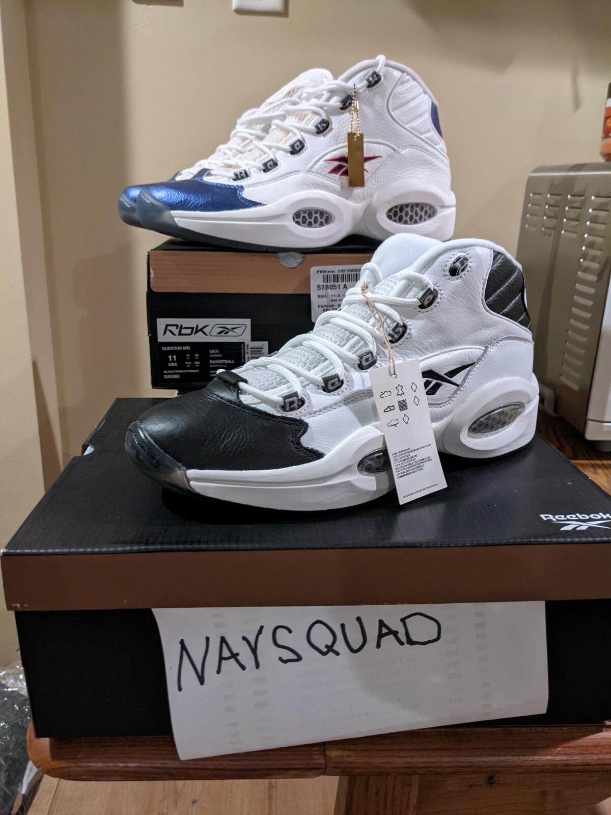 reebok question mid black toe