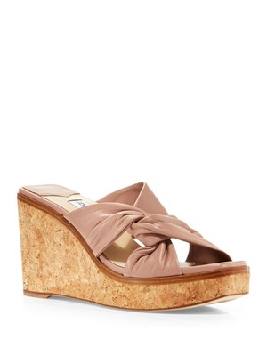 

JIMMY CHOO Женские розовые пробковые босоножки Narisa 90 Toe на танкетке без шнуровки Кожаные босоножки на каблуке, Розовый, J000141597