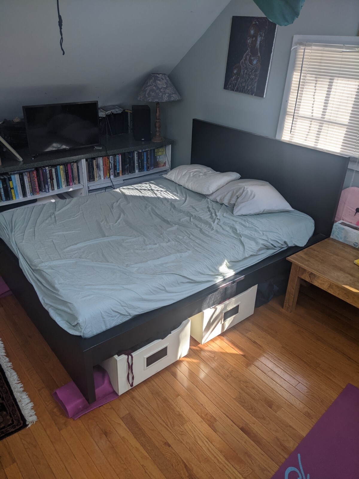Ikea Queen Bed Frame (Malm, Black) + Slats (Ikea Luroy)