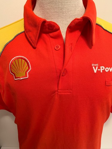 Vintage SHELL V-Power Ferrari Gas Fuel Station Red Unifor Shirt Men’s Medium