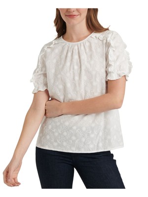 

Женский белый пуловер LUCKY BRAND с вырезом на спине и короткими рукавами с круглым вырезом