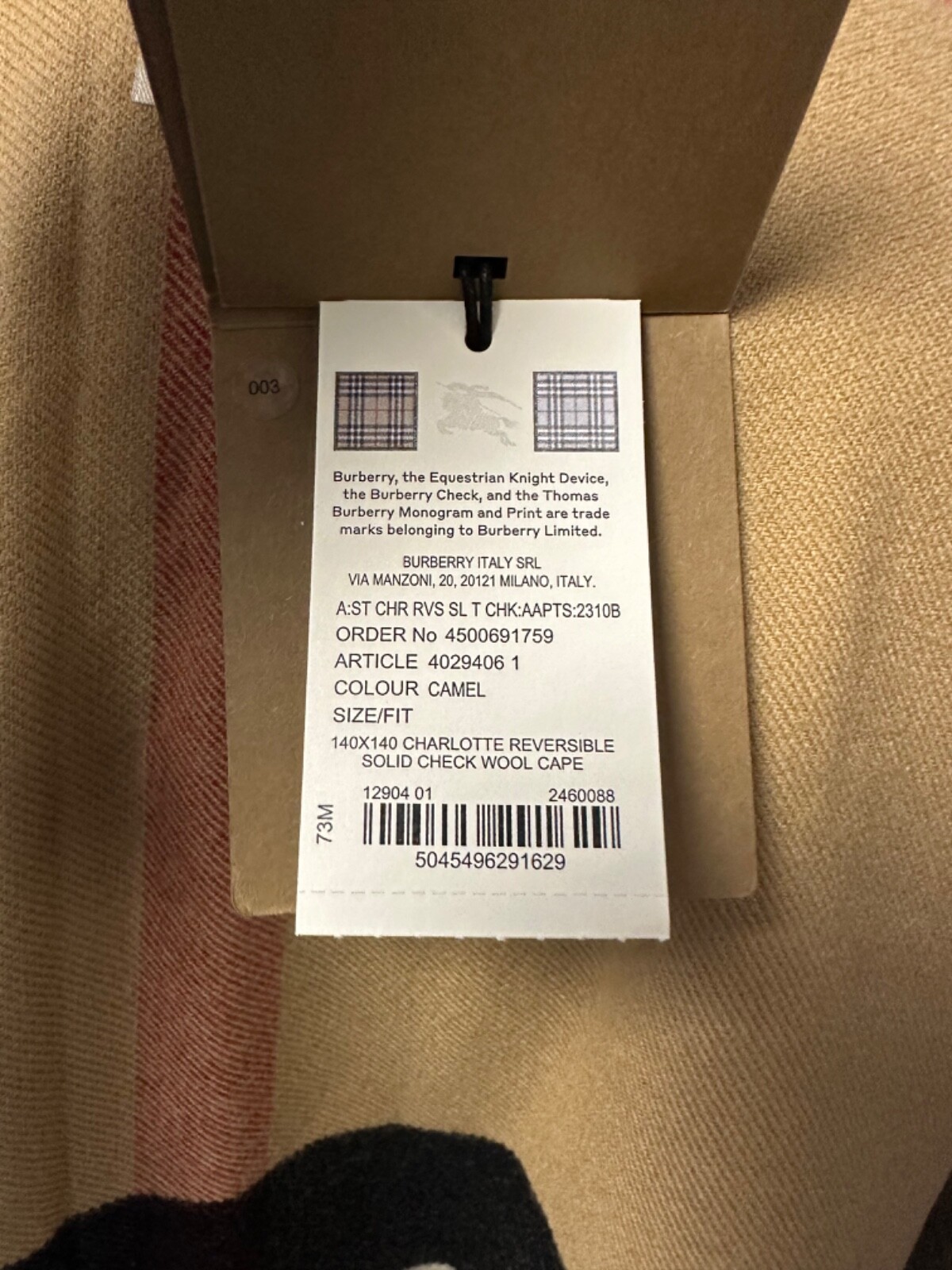 Pre-owned Burberry Authentic  Ladies Reversable Wool Check Cape Shawl 40294061 In Beige