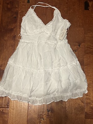 Francesca's Miami Ruffle White Dress Boutique Size Medium NWT $50 Boutique