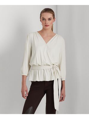

LAUREN RALPH LAUREN Женский топ цвета слоновой кости с рукавами 3/4 и вырезом с баской, Цвет слоновой кости