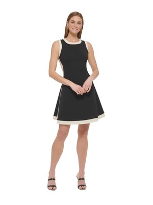 Женское черное платье без подкладки с контрастной отделкой DKNY без рукавов + расклешенное платье Petites 10P