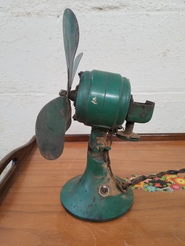 Vintage WORKING Small Electric Green Shop Fan 10 in.