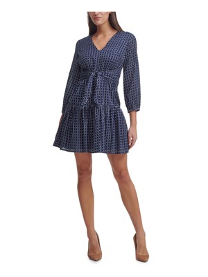 

TOMMY HILFIGER Женское темно-синее короткое платье с рукавом 3/4 для работы + расклешенное платье, Navy