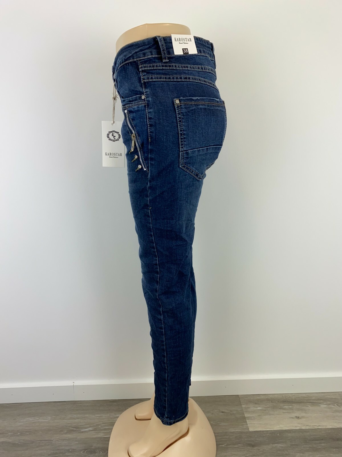 Damen Jeans Karostar Blau Strass Reißverschluss (ähnl. Jewelly Lexxury) NEU