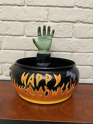 Gemmy Industries Corp Happy Halloween Vintage Candy Bowl Fire Cauldron Hand