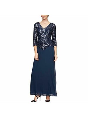 

ALEX EVENINGS Женское темно-синее платье с курткой Формальное платье Petites, Navy