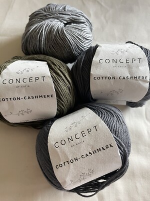 LOT of 3 balls Katia Concept COTTON CASHMERE Fingering Weight Yarn #61 & 71