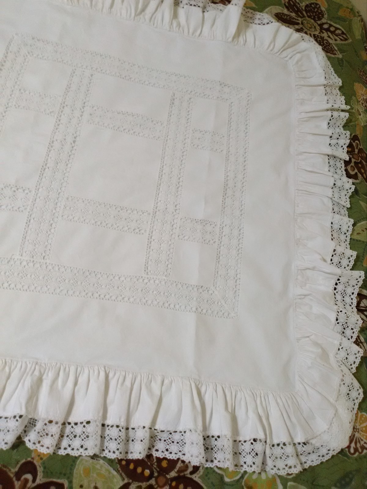 vintage european square white pillow cases set of 2 lace trimmed button closure