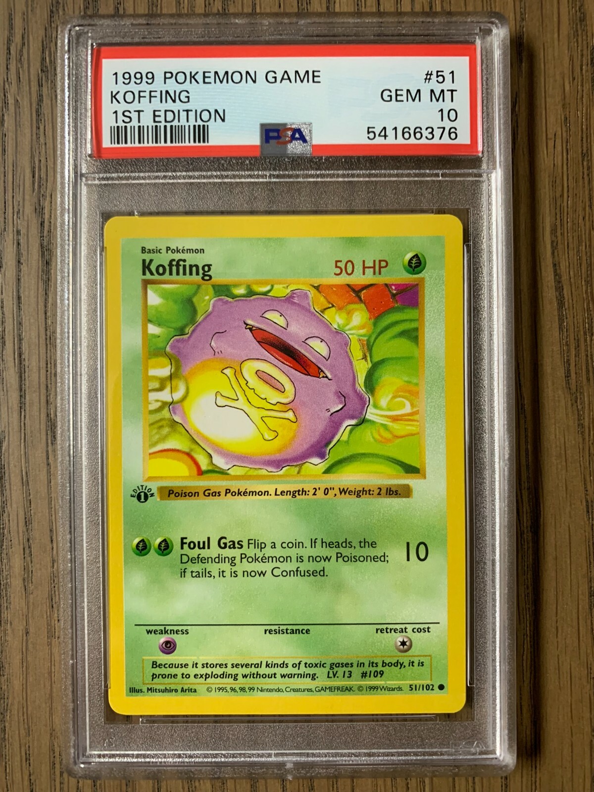 PSA 10 - Pokemon KOFFING - 1st EDITION Shadowless Base Set PSA 10 - Pokemon KOFFING - 1st EDITION Shadowless Base Set