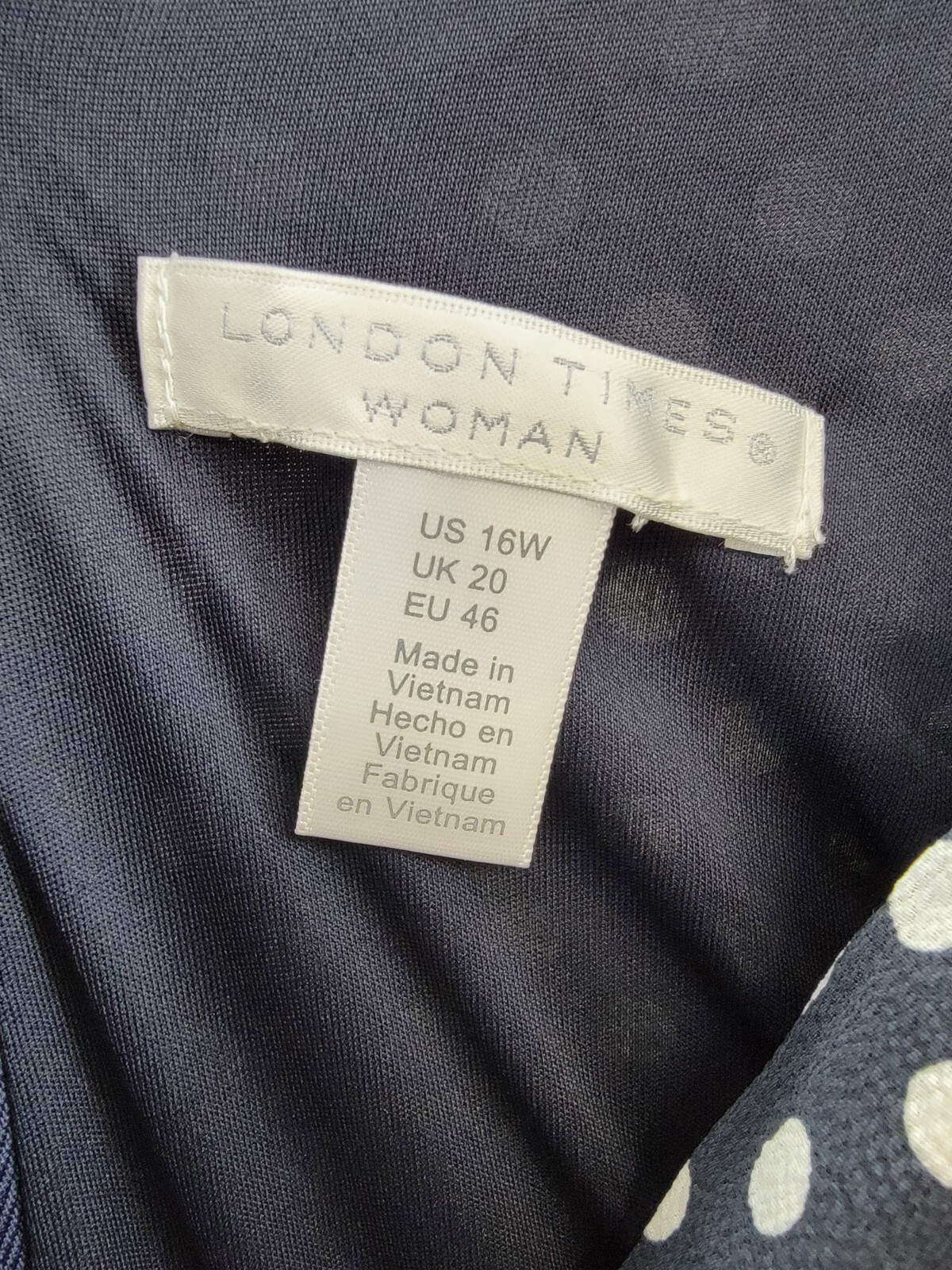 London Times Plus Polka-Dot Crepe Jumpsuit Women's 16W Navy/White Surplice Neck - Picture 9 of 17