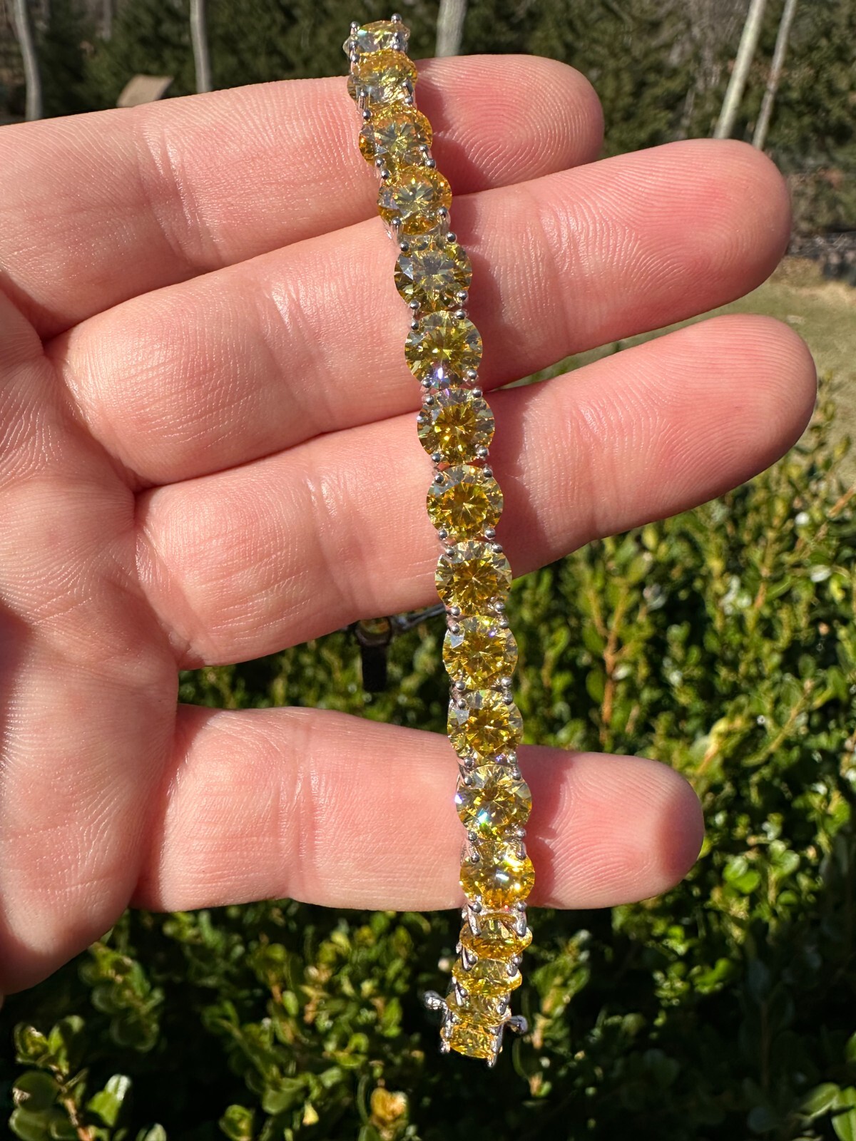 Pre-owned Silver Real Iced Canary Yellow Moissanite 7mm Tennis Bracelet 925  Diamond Tester