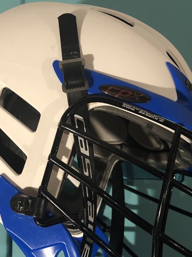 Cascade CPX Lacrosse Helmet with Chin Strap BLUE & White - Black Mask