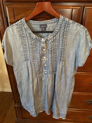 J.Jill Chambray Pin-tucked Raw Hem Sold Out New! Size Small Ret. $88