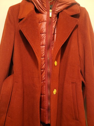 Pre-owned Donna Karan Women's Wool Cashmere Blend Hooded Coat Russet Reddish Orange Sz 14