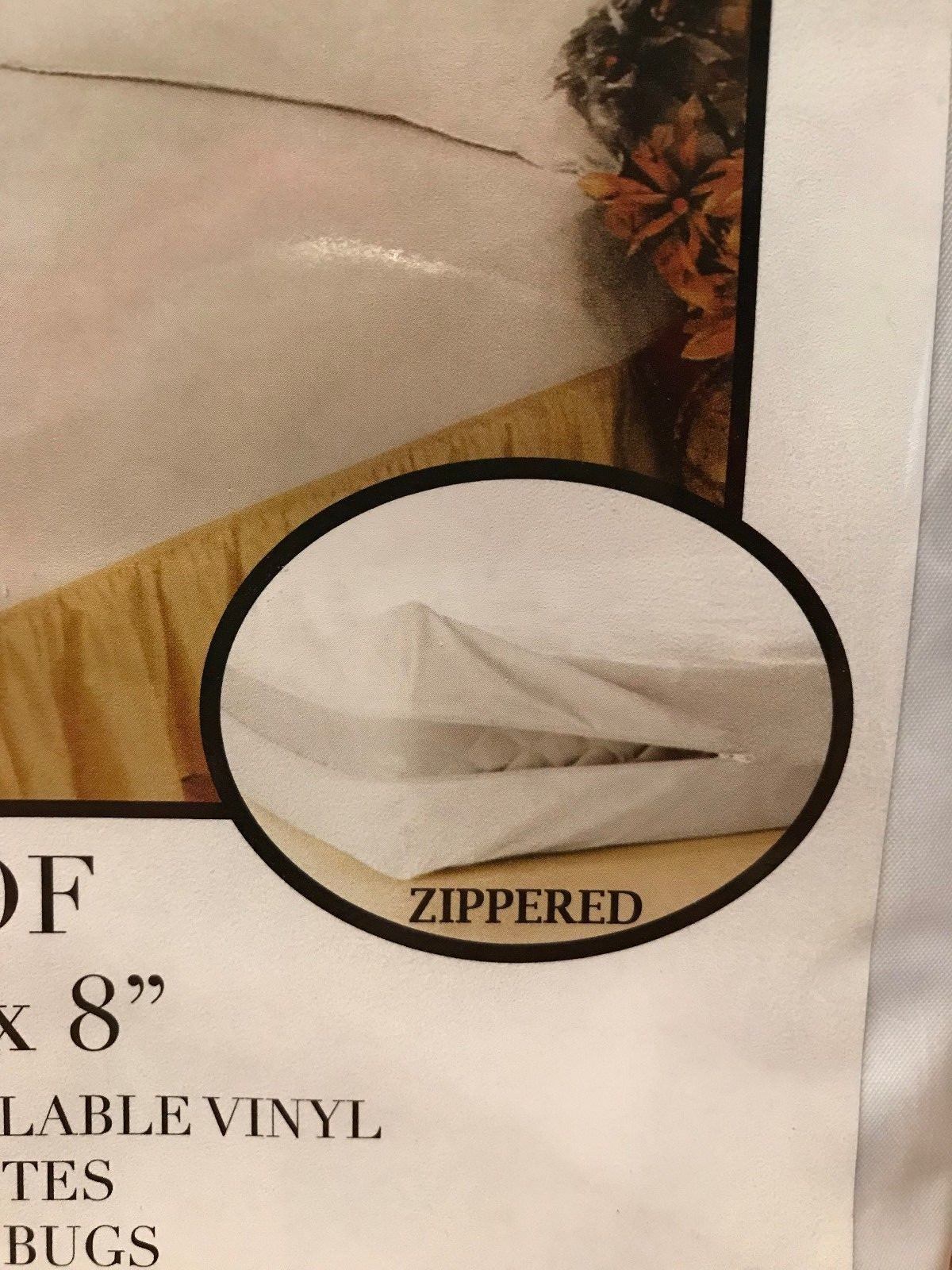 Zippered Vinyl Mattress Cover Waterproof / Bugs Free - 8 Inch Deep-  ALL SIZES