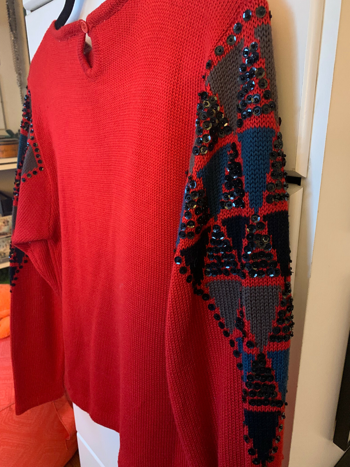 VINTAGE* KANSAI YAMAMOTO Red Sequin Crop Sweater M - David
