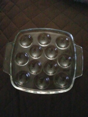 Pyrex Deviled Egg, Escagot Stuffed Mushroom Plate from France Flame Logo