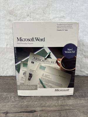Microsoft Word Version 5.0 1988 3.5'' Floppy Discs Sealed Box 3 1/2'' No UPC