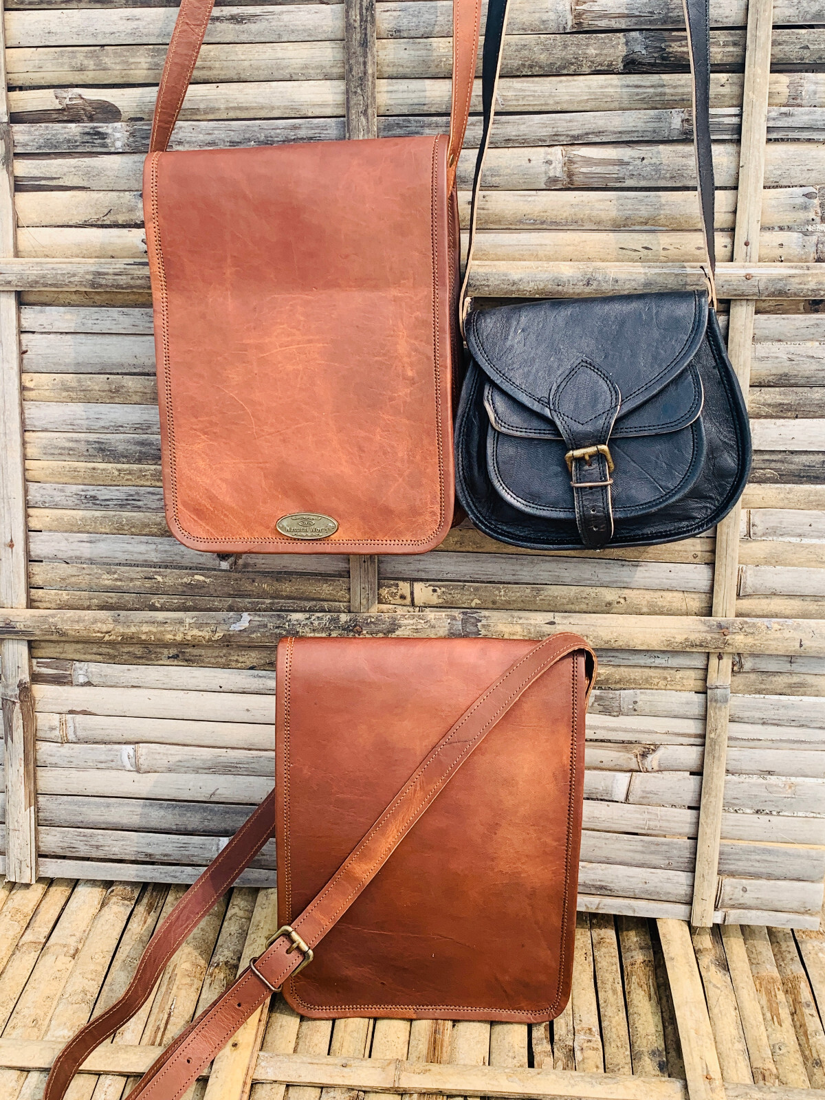 11-inch Genuine Leather Crossbody Messenger Bag for Women