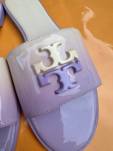 Pre-owned Tory Burch Everly Slide Flat Soft Patent Leather Lavender Ombré W Logo Sz 7 In Purple